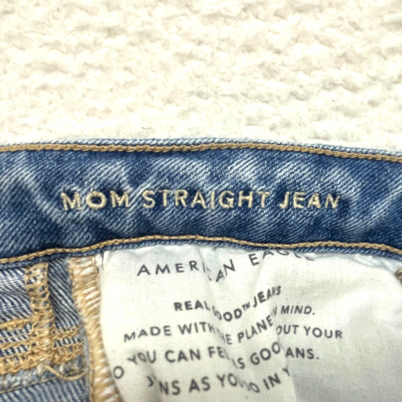 American Eagle Jeans Womens 6 Blue Mom Straight Jean Distressed Denim High Rise - Picture 9 of 13